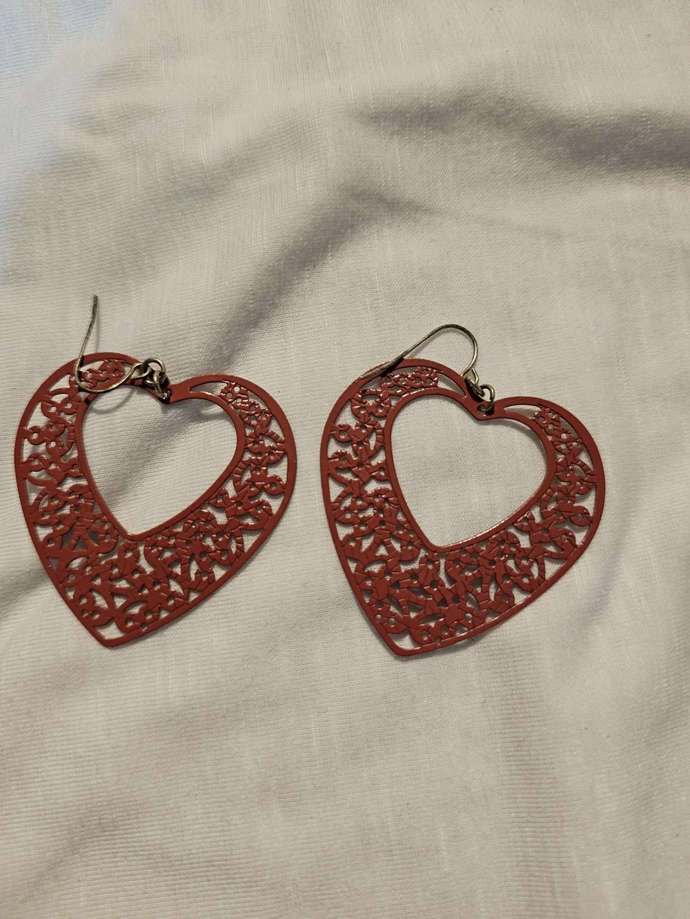Red Heart Filigree Drop Earrings for Women